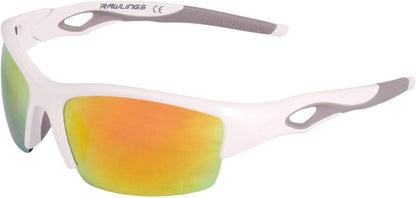 Youth Sport Baseball Sunglasses, Lightweight Stylish Shield Lens, 100% UV Poly Lens, Secure Fit, Superior Clarity - White/Orange