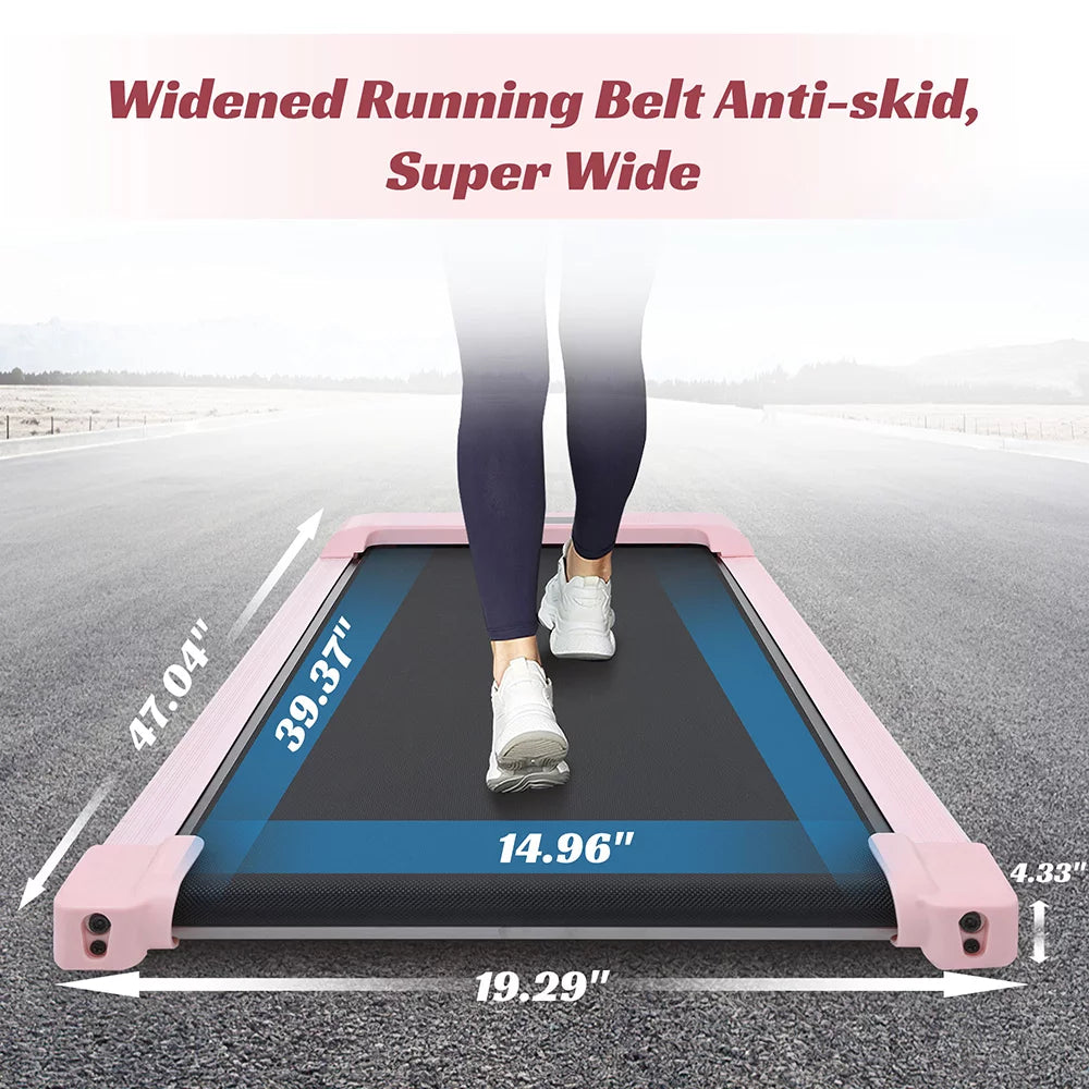 under Desk Treadmill 2.5HP Portable Walking Pad Desk Treadmill with Walkstation Remote Control, Walking Jogging Running Machine, LED Display for Home Gym Office,Pink