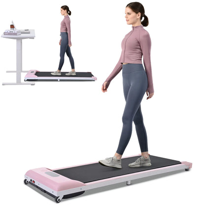 under Desk Treadmill 2.5HP Portable Walking Pad Desk Treadmill with Walkstation Remote Control, Walking Jogging Running Machine, LED Display for Home Gym Office,Pink