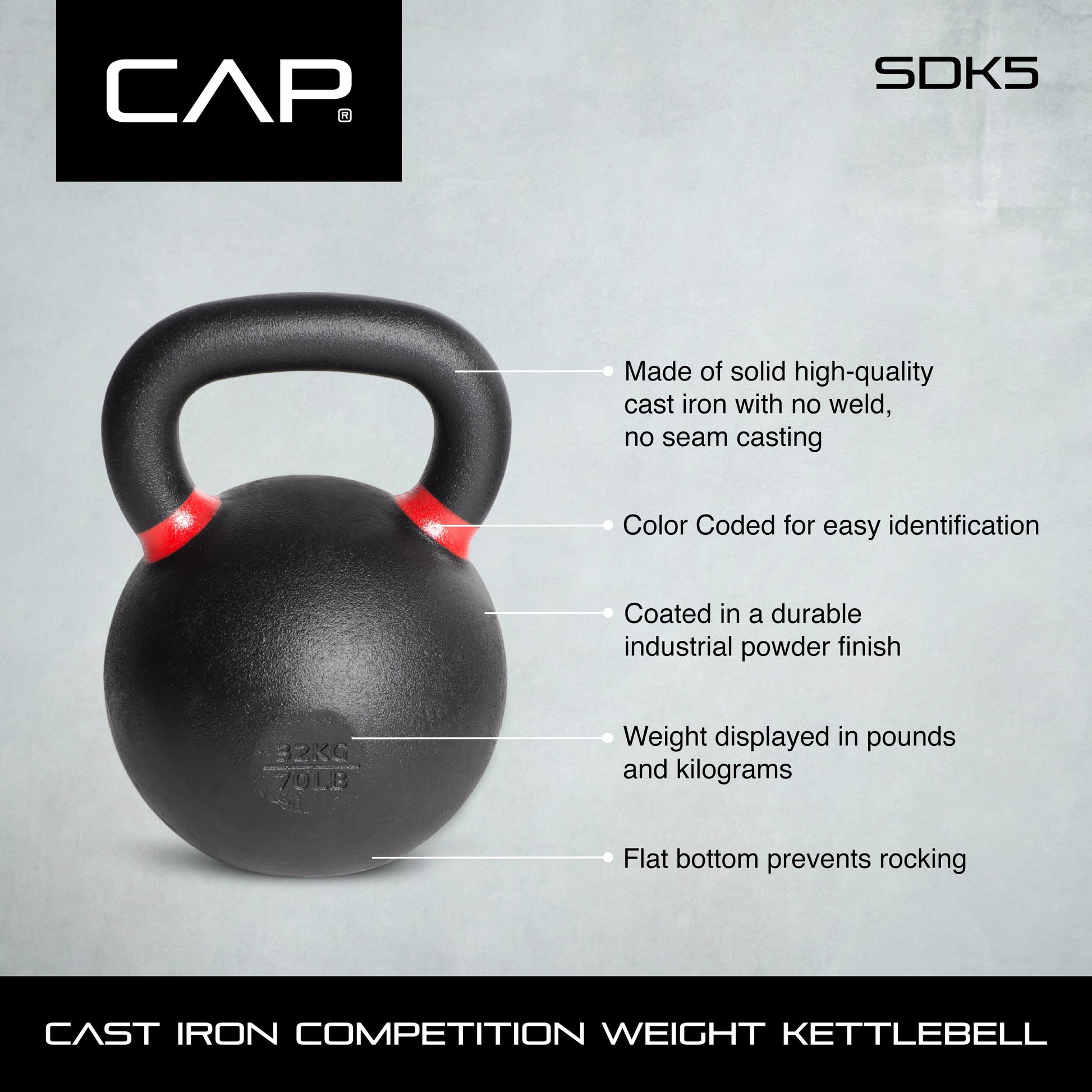 Barbell Cast Iron Competition Weight Kettlebell, 18Lbs