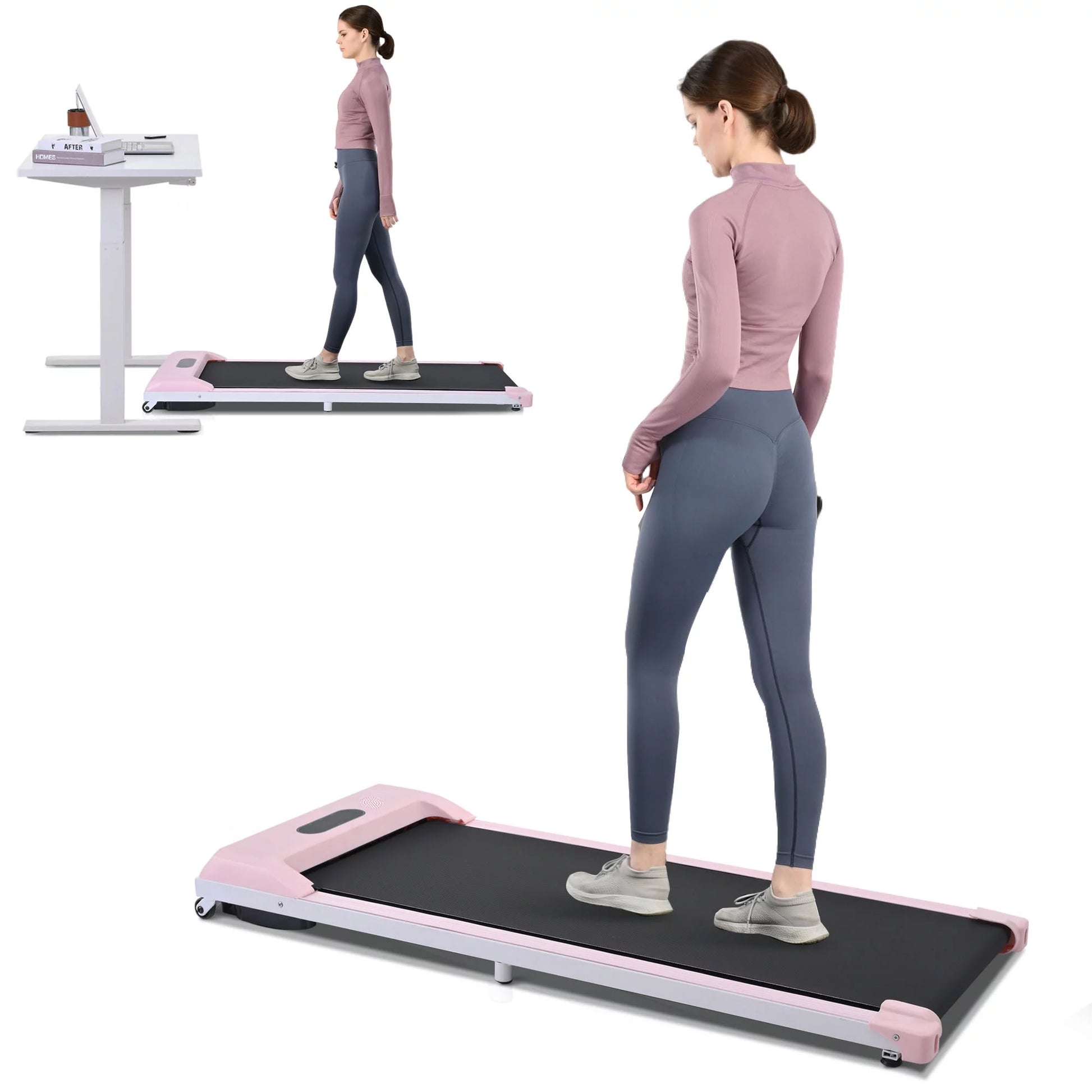 under Desk Treadmill 2.5HP Portable Walking Pad Desk Treadmill with Walkstation Remote Control, Walking Jogging Running Machine, LED Display for Home Gym Office,Pink