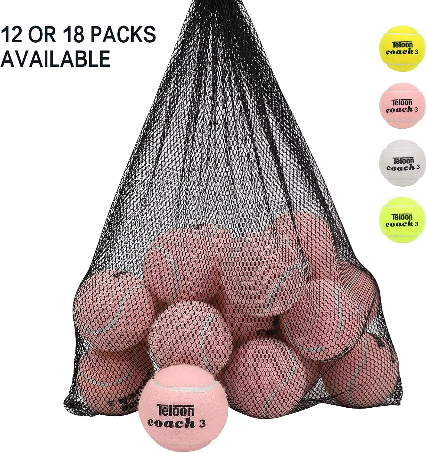 Pressure Training Tennis Balls-12 or 18 Count-Mesh Carry Bag，4 Colors Available，Pressureless Training Exercise Tennis Balls for Beginners.