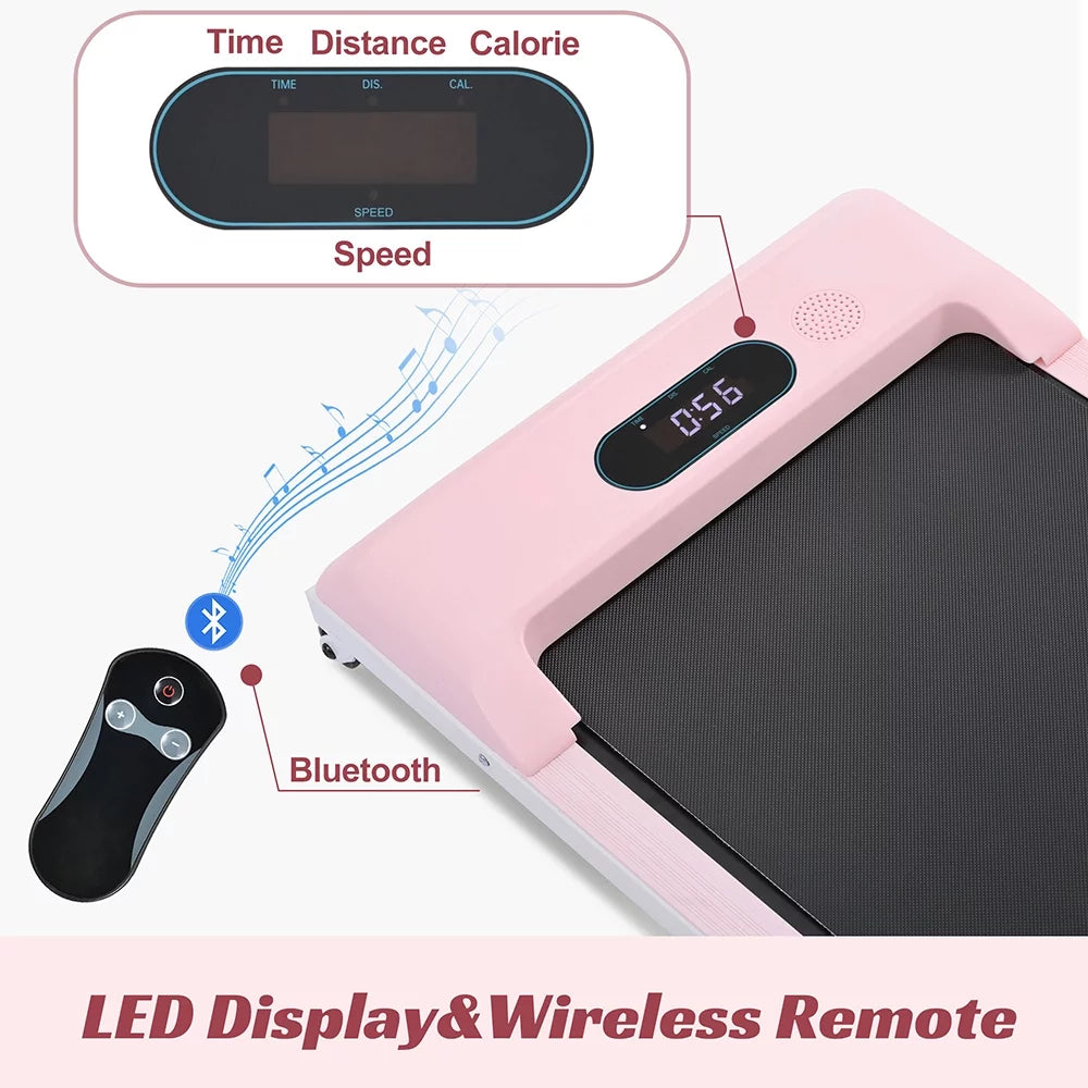 under Desk Treadmill 2.5HP Portable Walking Pad Desk Treadmill with Walkstation Remote Control, Walking Jogging Running Machine, LED Display for Home Gym Office,Pink