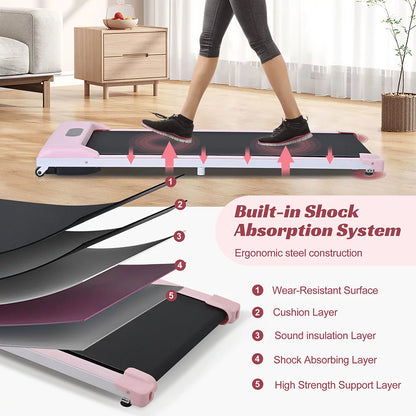 under Desk Treadmill 2.5HP Portable Walking Pad Desk Treadmill with Walkstation Remote Control, Walking Jogging Running Machine, LED Display for Home Gym Office,Pink